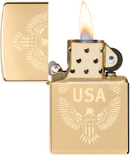 Load image into Gallery viewer, Zippo Lighter - Customized Message on USA Eagle Crest, High Polish Brass 48915