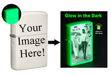 Load image into Gallery viewer, Zippo Lighter - Customized Glow-in-The-Dark Personalized Engraving with Your Photo, Image, Logo, Artwork, or Message - Genuine Windproof Collectible Zippo Lighter