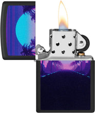 Load image into Gallery viewer, Zippo Sunset Black Light Design Black Matte Pocket Lighter