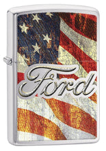 Load image into Gallery viewer, Zippo Lighter - Personalized Custom Message Engraved on Backside for Ford Logo US Flag Brushed Chrome #Z5064