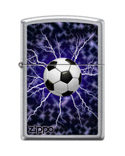 Load image into Gallery viewer, Zippo Lighter-Personalized Custom Message Engraved on Backside Soccer Ball Lightning Street Chrome Windproof Lighter #Z5395