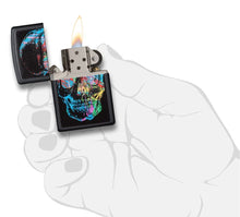 Load image into Gallery viewer, Zippo Lighter - Personalized Message Engraved on Backside Black Matte Colorful Skull #28042