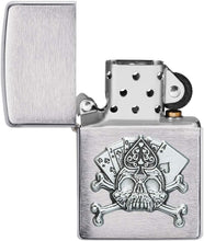 Load image into Gallery viewer, Zippo Card Skull Emblem Brushed Chrome Pocket Lighter, One Size