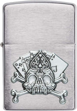 Load image into Gallery viewer, Zippo Card Skull Emblem Brushed Chrome Pocket Lighter, One Size