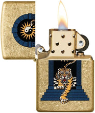 Load image into Gallery viewer, Zippo Tiger Tattoo Design Tumbled Brass Pocket Lighter