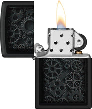 Load image into Gallery viewer, Zippo Lighter - Custom Message Engrave Steampunk Gears - Black Matte 48999