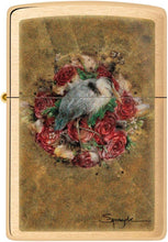 Load image into Gallery viewer, Zippo Spazuk Bird and Roses Design Brushed Brass Pocket Lighter
