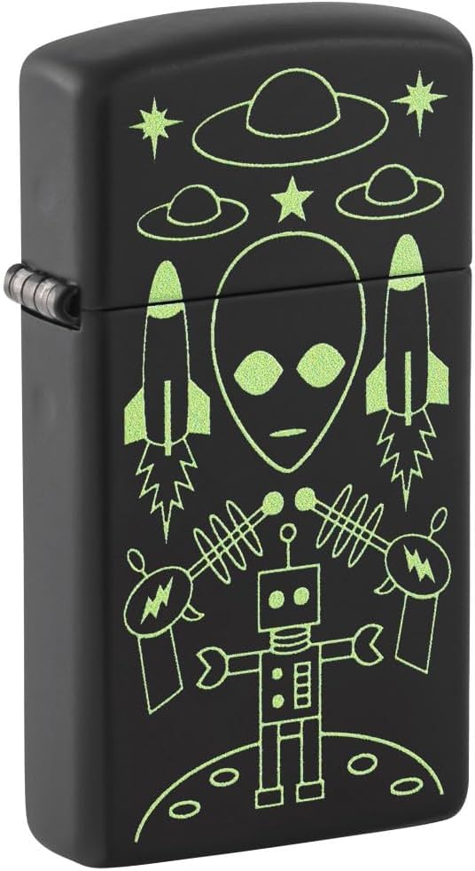 Zippo - Customized Message on Alien Invasion Slim® Black Matte Pocket 46691