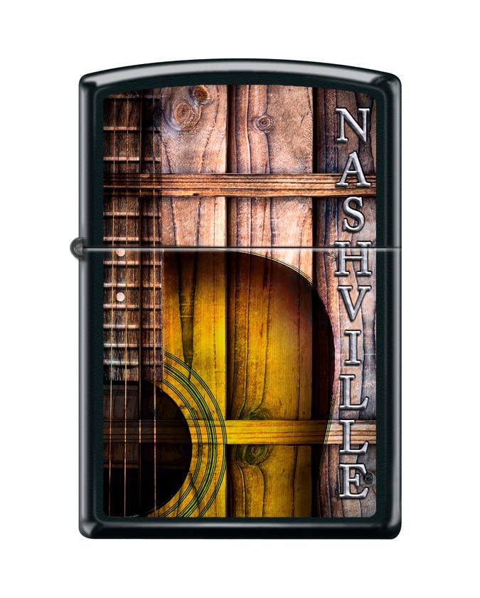 Zippo Lighter-Personalized Custom Message Engraved on Backside Nashville Wood Guitar Black Matte Windproof Lighter Z5411