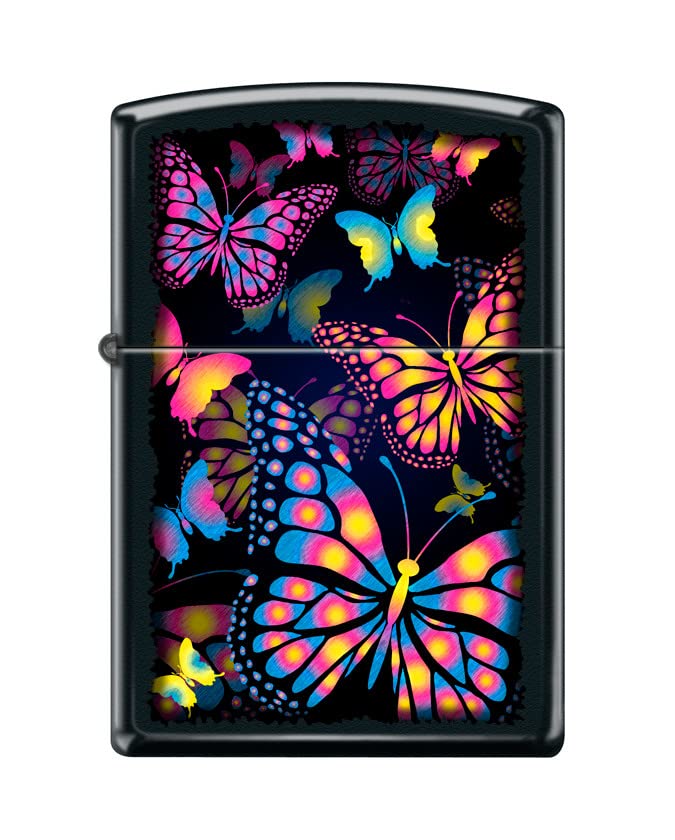 Zippo Lighter- Personalized Engrave Butterflies Black Matte #Z5467