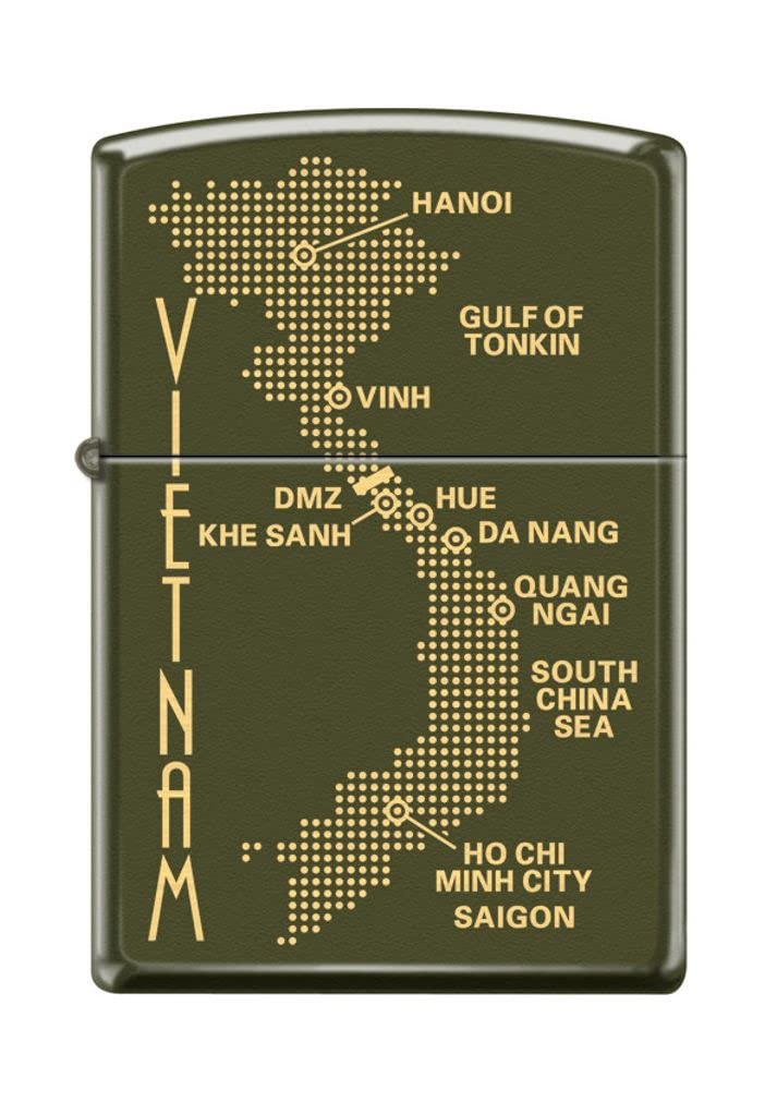 Zippo Lighter - Personalized Custom Message Engraved on Backside for Vietnam Dot Map War Green Matte #Z5287