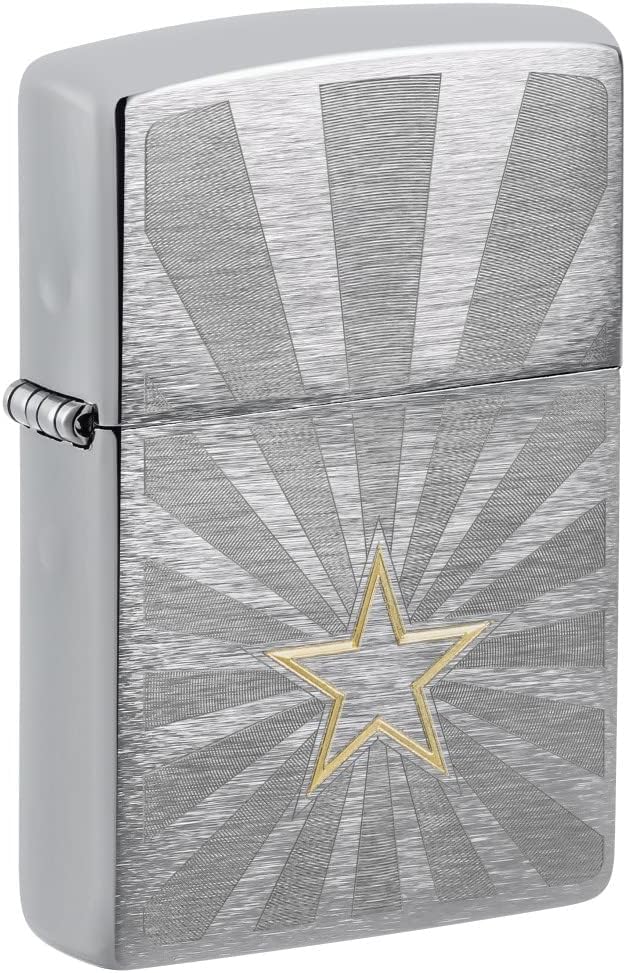 Zippo Lighter - Customized Message Engraved Star Western - Brushed Chrome 48657