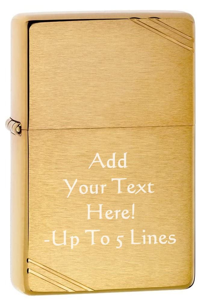 Zippo Lighter - Personalized Custom Message Engrave on Brass Windproof Lighter Vintage w/Slashes 240