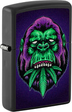 Load image into Gallery viewer, Zippo Black Light Cannabis Gorilla Design Black Matte Pocket Lighter
