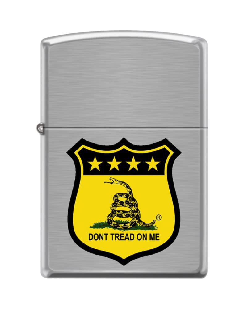 Zippo Lighter -for Don't Tread On Me Flags Stars Snake Satin Chrome #Z5342