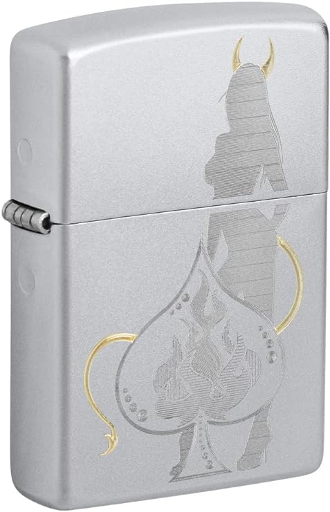 Zippo Lighter - Custom Message Engrave Devilish Ace Design - Satin Chrome 48658