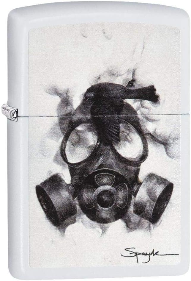 Zippo Spazuk Gas Mask Design Pocket Lighter, White Matte with Gas Mask