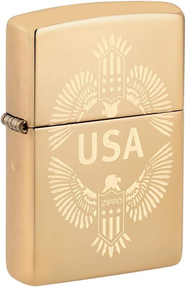 Zippo Lighter - Customized Message on USA Eagle Crest, High Polish Brass 48915