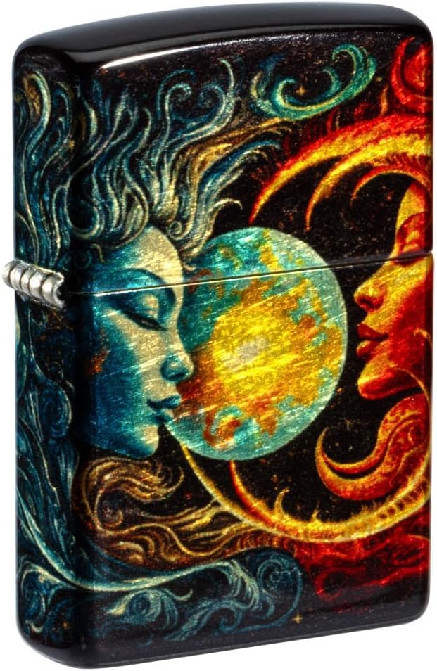 Zippo Lighter- Personalized Custom Message Engraved on Sun and Moon Design 540 Tumbled Brass Pocket Lighter 46563
