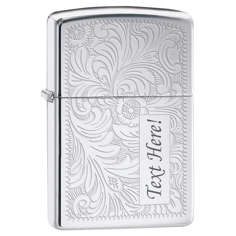 Zippo Lighter - Personalized Custom Message Engrave Chrome Windproof Lighter High Polish Chrome Venetian 352