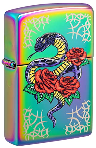 Zippo Lighter- Personalized Engrave Blossoms Flower Power Snake and Roses 48395