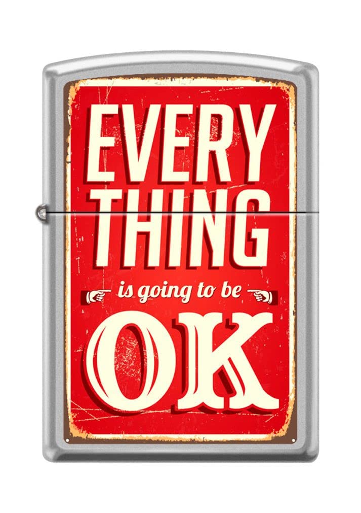 Zippo Lighter- Everything Ok Sign Design Satin Chrome Windproof Lighter #Z5036