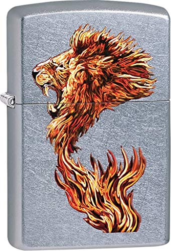 Zippo Lighter- Personalized Message Engrave Lion Design Lion Fire #Z407