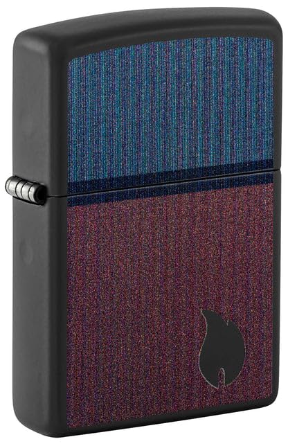 Zippo Lighter - Custom Engraved with Your Message - Color Block Flame Design - Black Matte 46476