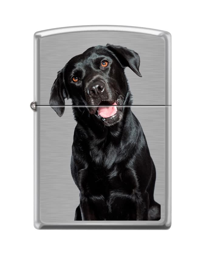 Zippo Lighter-Personalized Custom Message Engraved on Backside Black Labrador Retriever Brushed Chrome Windproof Lighter Z5423