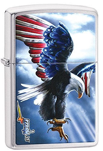 Zippo Lighter- Personalized Engrave Americana Eagle USA Flag Brush Chrome Z502