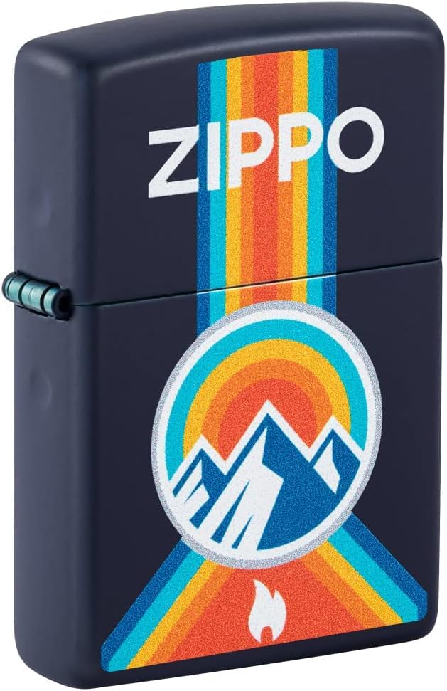 Zippo - Customized Message on Zippo Logo with Mountains - Navy Blue Matte 48639