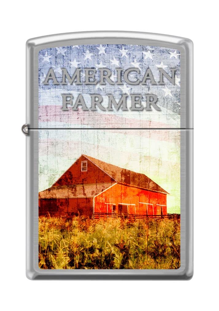Zippo Lighter- American Farmer USA Flag Brushed Chrome Windproof Lighter #Z5193