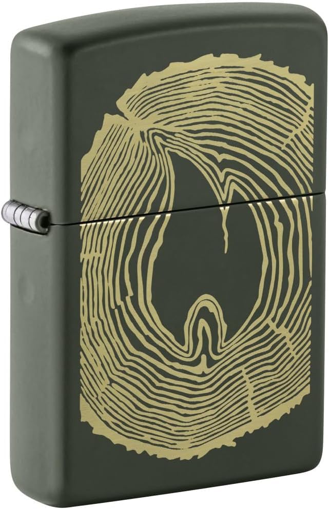 Zippo Lighter - Customized Message on Wood Rings with Flame, Green Matte 48959