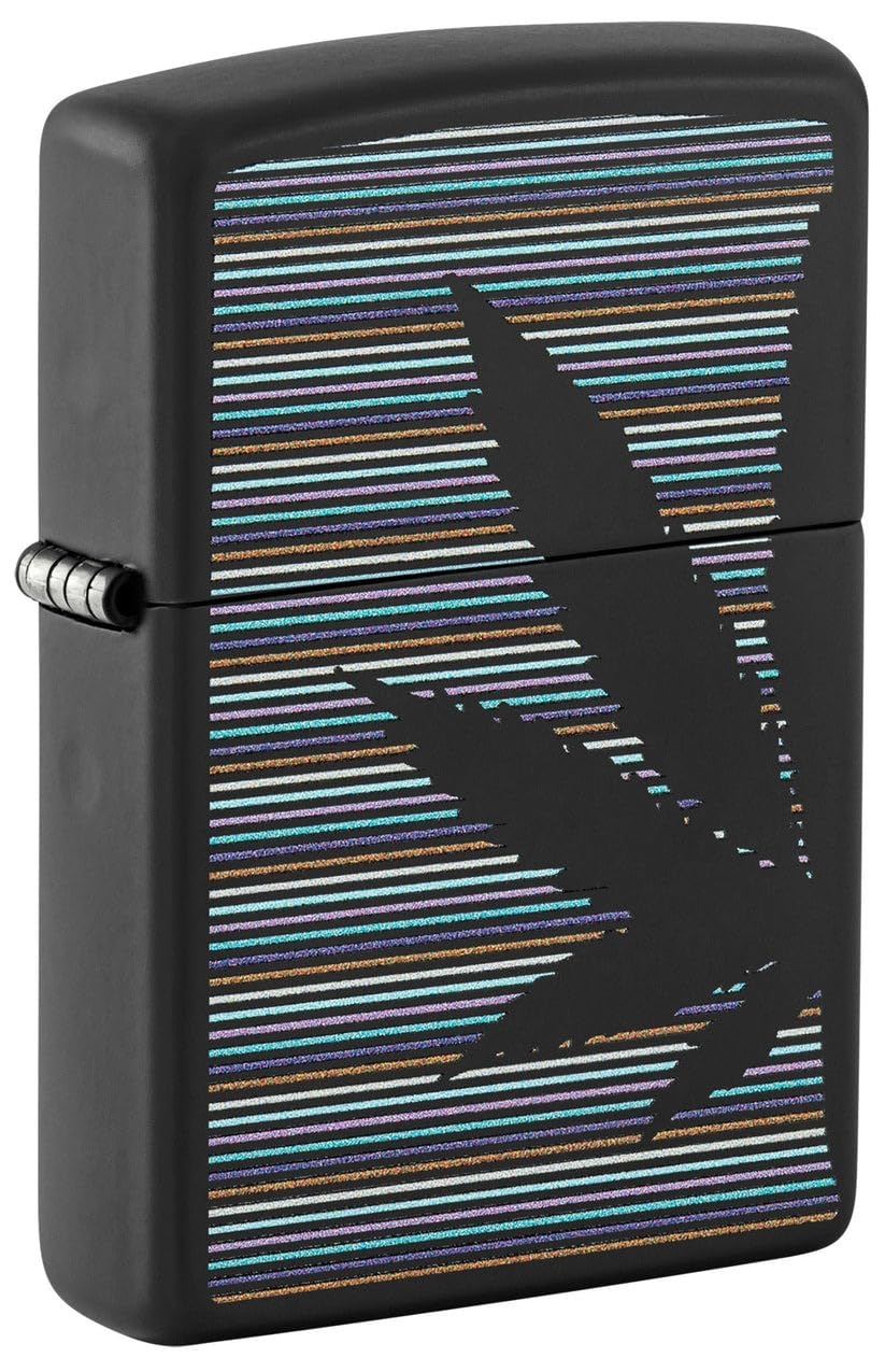 Zippo Lighter - Custom Message Engrave Leaf with Lines - Black Matte 48927