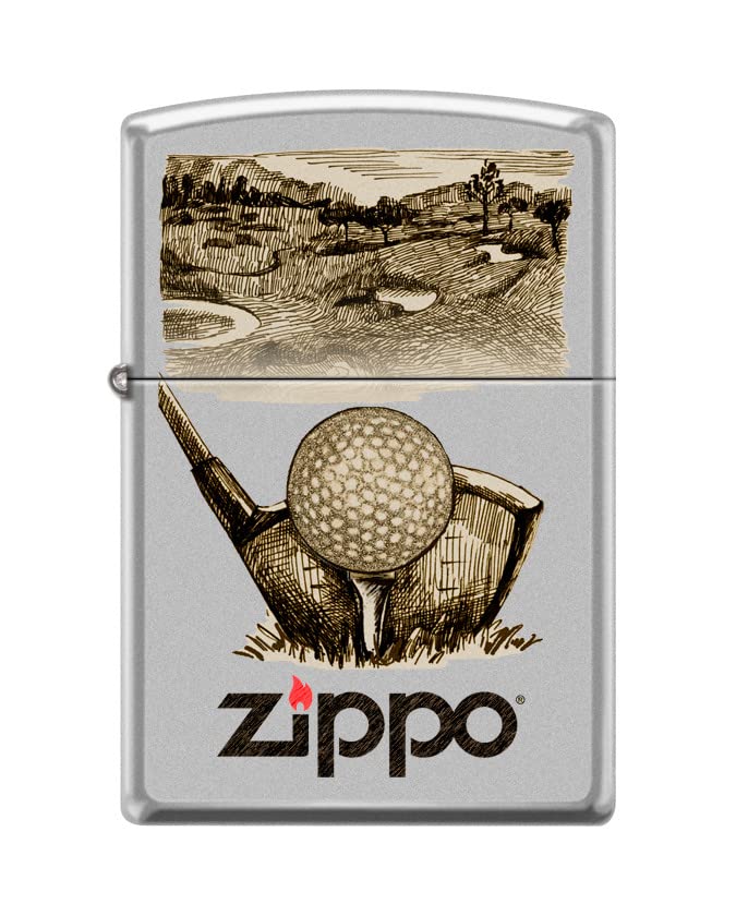 Zippo Lighter-Golf Sketch Retro Satin Chrome Windproof Lighter #Z5403