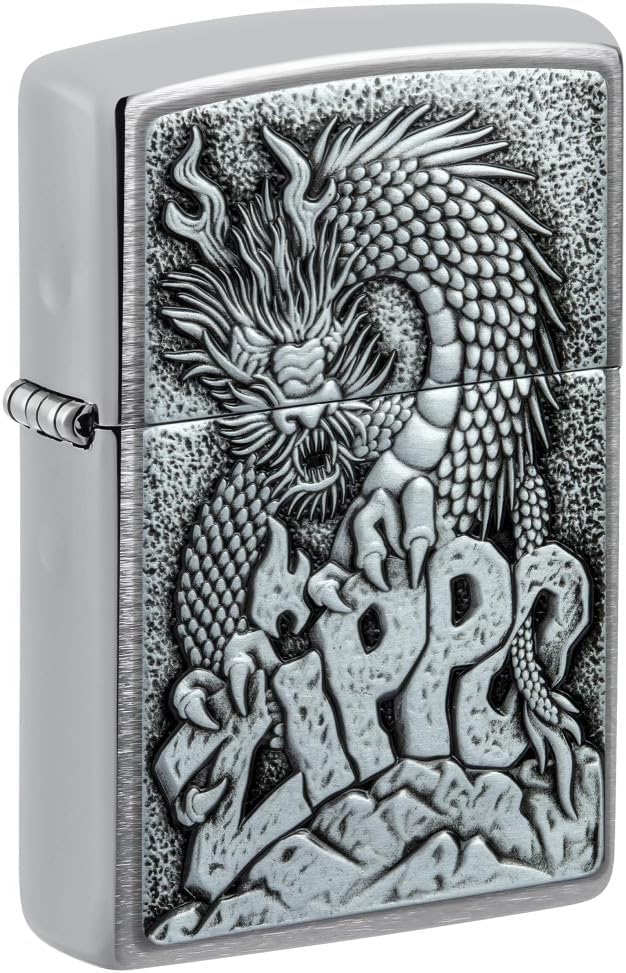 Zippo Lighter - Personalized Customize Message Engrave on Backside for Dragon Windproof Lighter Dragon Emblem 48902