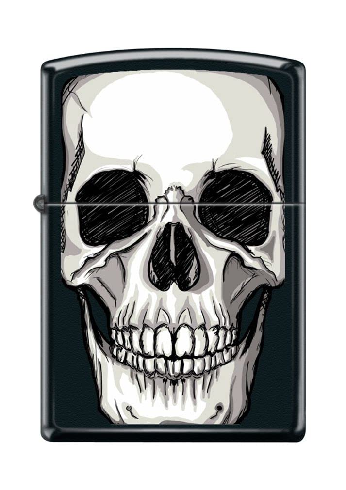 Zippo Lighter- Personalized Message for Skull Illustration Black Matte #Z5187