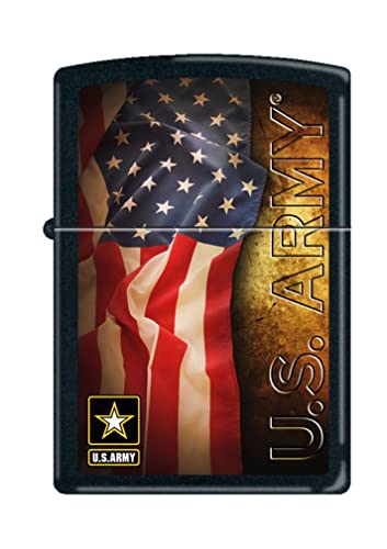 Zippo Lighter- Personalized Message Engrave for U.S. Army Flag Black Matte Z5024