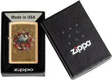 Load image into Gallery viewer, Zippo Spazuk Bird and Roses Design Brushed Brass Pocket Lighter
