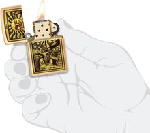 Load image into Gallery viewer, Zippo Lighter - Personalized Custom Message Engraved on Backside for Tarot Card XIX, The Sun Brushed Brass Windproof Pocket Lighter 48758
