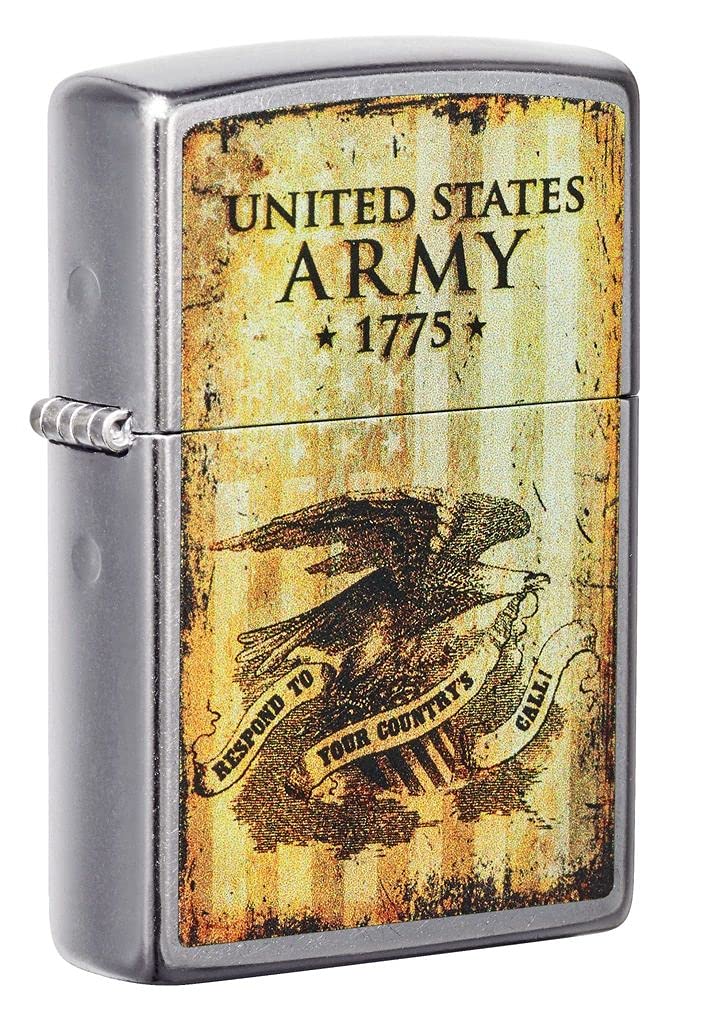 Zippo Lighter - Personalized Message Engraved on Backside Customized for U.S. Army Windproof Lighter (Street Chrome 49315) #49315