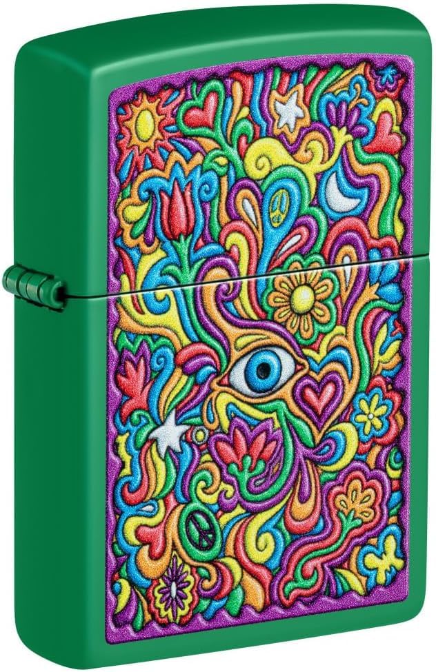Zippo Lighter - Customized Message Trippy Psychedelic - Grass Green Matte 48957