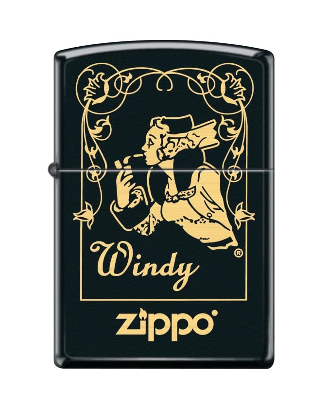 Zippo Lighter - Personalized Customize Message Engrave on Backside for Zippo Brand Design Logo Lighter (Windy Girl Vintage Z5436)