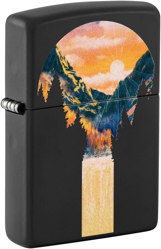 Zippo - Customized Message on Mountain Scene, Black Light - Black Matte 48676