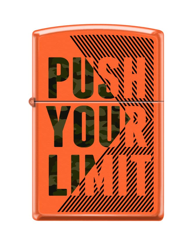 Zippo Lighter-Personalized Custom Message Engraved on Backside Camo Push Your Limit Orange Matte Windproof Lighter Z5497