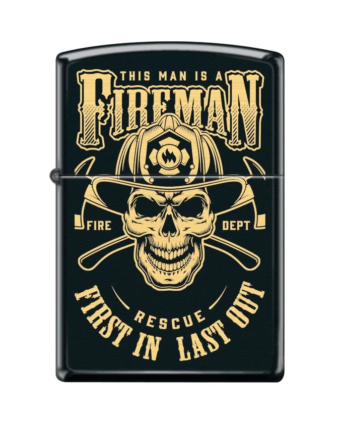 Zippo Lighter-Fireman Skull Design Black Matte Windproof Lighter #Z5434