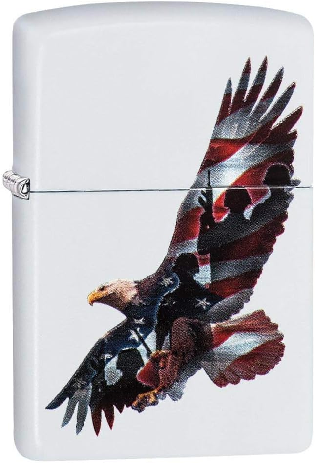 Zippo Eagle & Soldier Pocket Lighter, White Matte (ZO12303), One Size