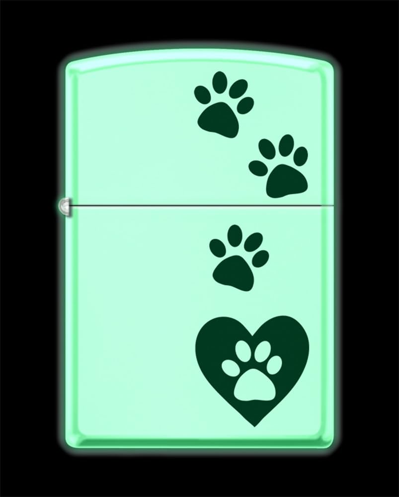Zippo Lighter-Personalized Custom Message Engraved on Backside for Pet House Cat Paw Kitten Kitty Design Windproof Lighter Glow-in-The-Dark Paws Print Dog Cat #Z5565
