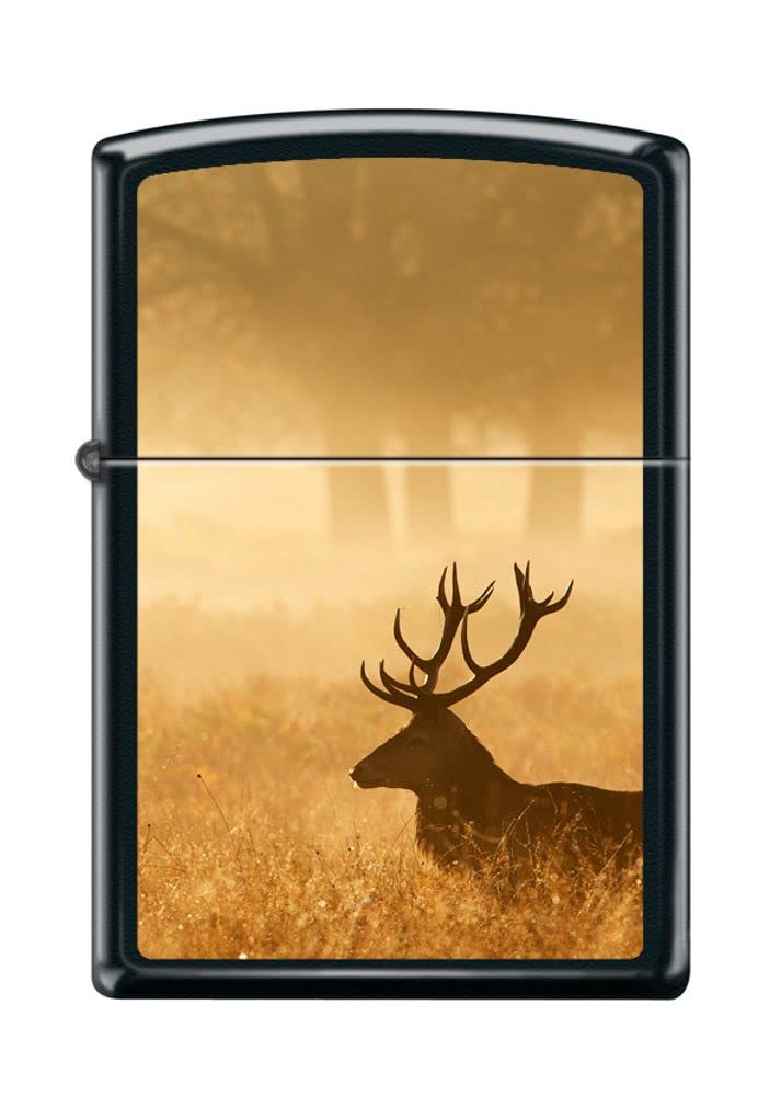 Zippo Lighter- Personalized Message Engrave for Deer in Mist Black Matte #Z5148