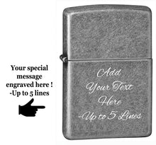 Load image into Gallery viewer, Zippo Lighter - Personalized Custom Message Engrave Chrome Windproof Lighter Antique Silver Plate 121FB

